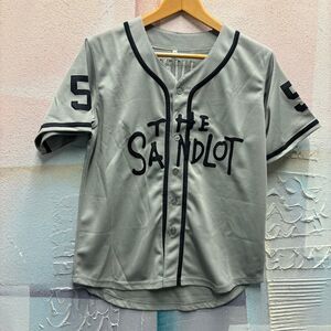 The Sandlot Benny Squints 5 Baseball Jersey Gray Black L Button Down Short Sleev